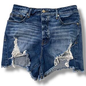 Good American Bombshell Distressed Button Fly Shorts Summer Festival Denim Wear